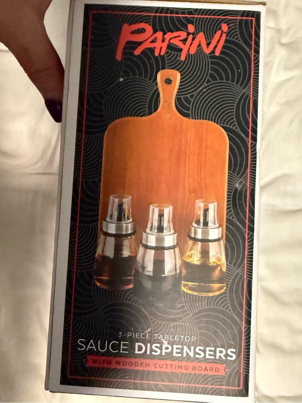 Parini set of Three Sauce Dispensers and wooden cutting board!! NWB - Picture 8 of 9